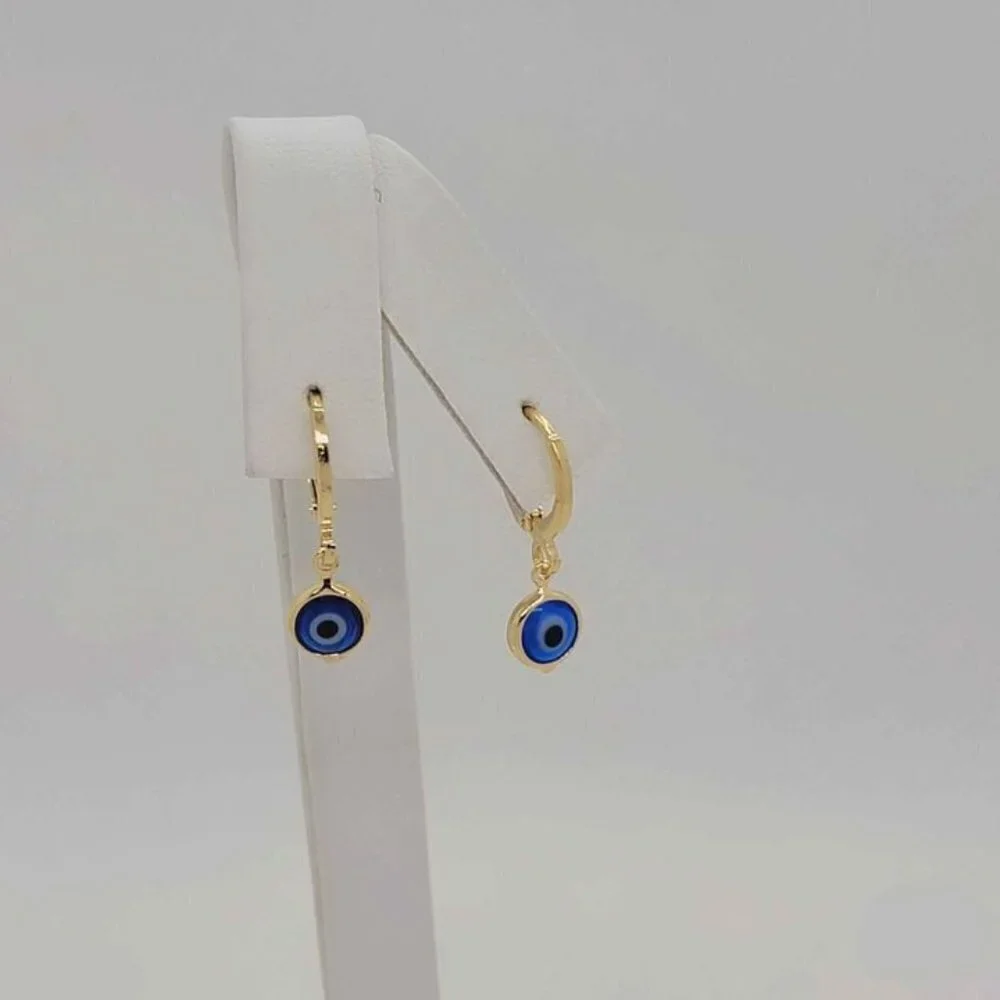 Brand New Brazilian 18k Gold Filled Blue Evil Eye Earrings